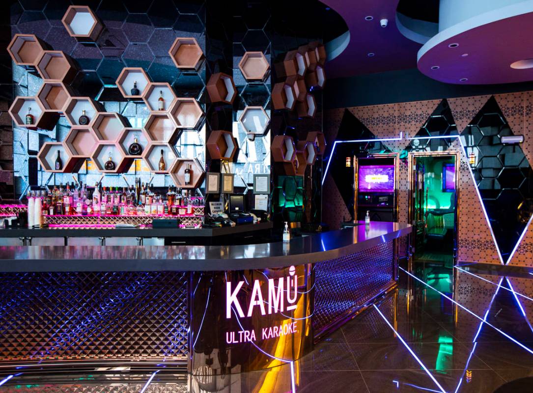 The entrance and bar area at Kamu Karaoke at the Grand Canal Shoppes at The Venetian in Las Veg ...