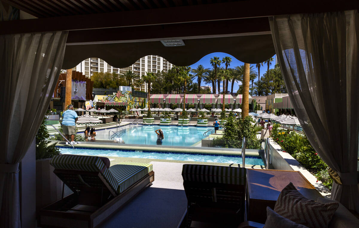 View from one of the many cabanas at the new Palm Tree Beach Club at the MGM Grand on Friday, M ...