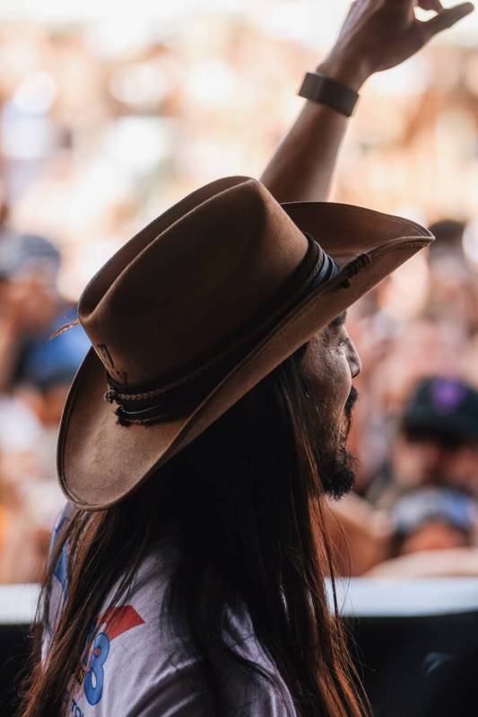 DJ Steve Aoki performs a set at the Palm Tree Beach Club Saturday, May 10, 2025, in Las Vegas. ...