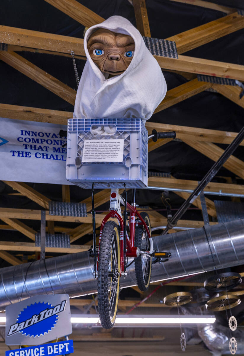 A1981 Kuwahara KZ-1 E.T. replica bike hangs from the rafters at the Vault Bicycle Shop which ha ...
