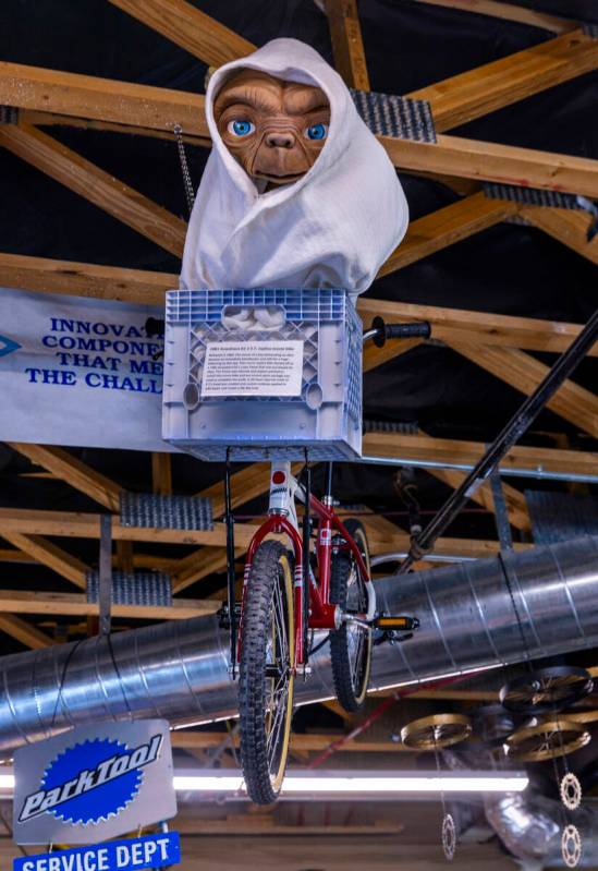 A1981 Kuwahara KZ-1 E.T. replica bike hangs from the rafters at the Vault Bicycle Shop which ha ...