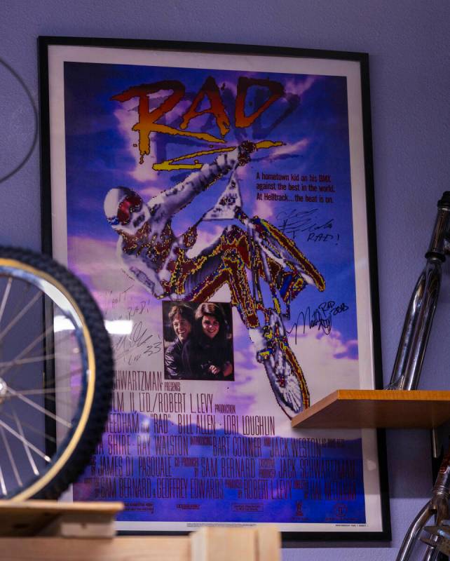 An autographed poster from the 1986 bicycle movie Rad hangs on the wall at the Vault Bicycle Sh ...
