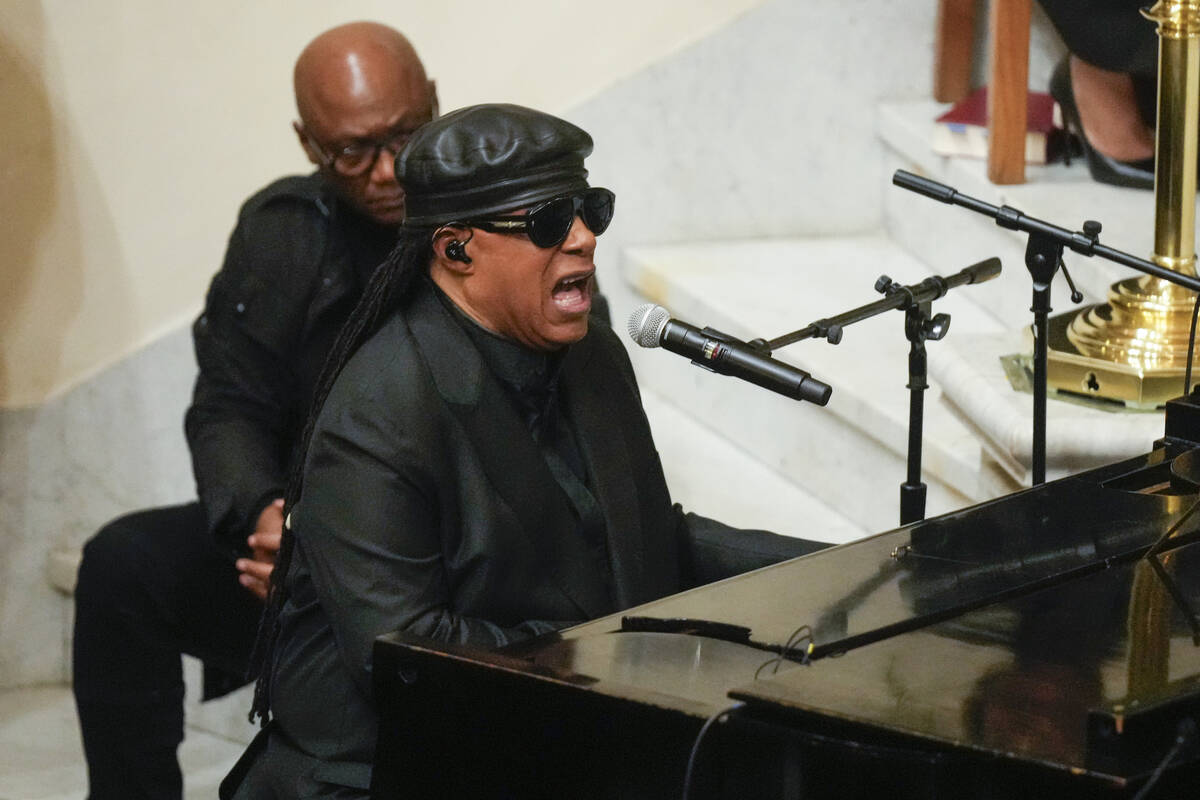 Stevie Wonder performs during a ceremony in celebration of Roberta Flack’s life at The Ab ...