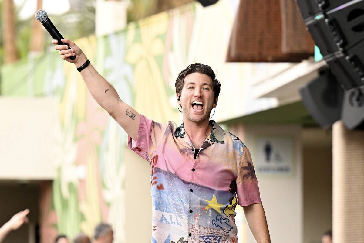 LAS VEGAS, NEVADA – MAY 03: Justin Jesso performs at the opening of Palm Tree Beach Club ...