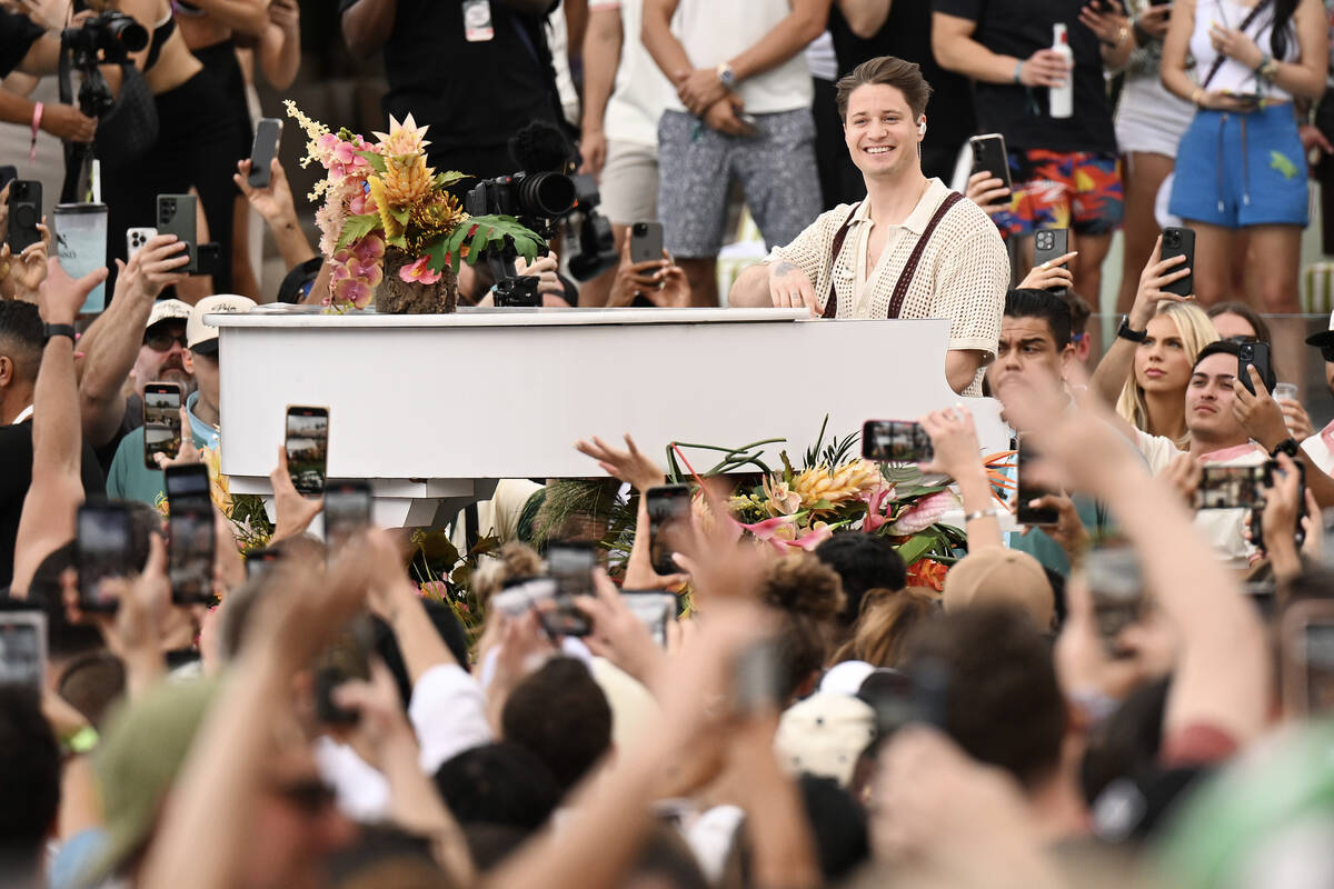 LAS VEGAS, NEVADA – MAY 03: Kygo performs at the opening of Palm Tree Beach Club at MGM G ...