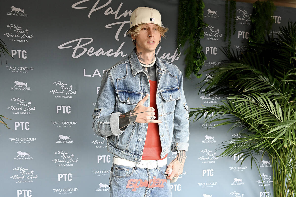 LAS VEGAS, NEVADA – MAY 03: MGK arrives at the opening of Palm Tree Beach Club at MGM Gra ...
