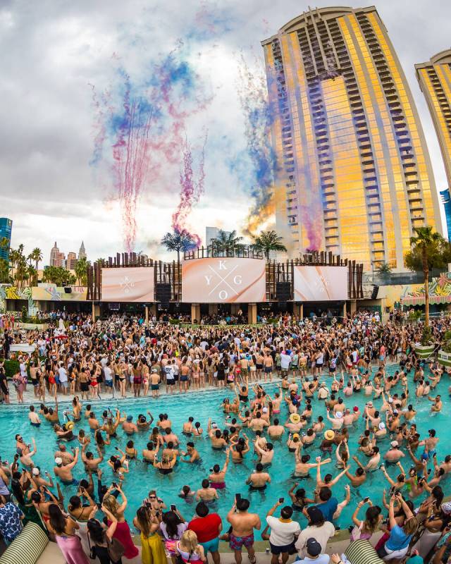Palm Tree Beach Club at MGM Grand, is shown at its opening on Saturday, May 3, 2025 (Tao Group ...