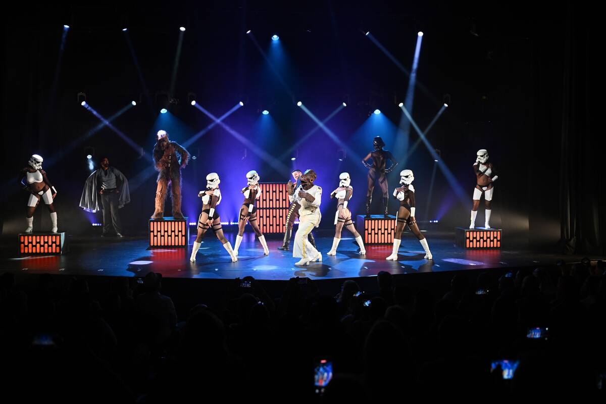 The premiere of “The Empire Strips Back – A Burlesque Parody” at Rio is shown ...