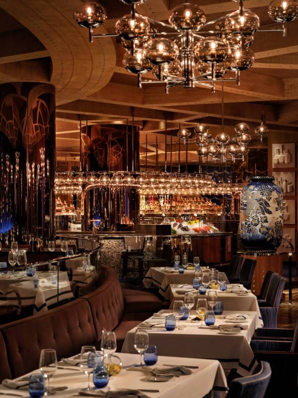 The dining room at Pisces Bar & Seafare, a new seafood restaurant opening on May 10, 2025, ...