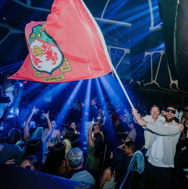 Members of Wrexham A.F.C. celebrate the team’s promotion to the English Football League C ...