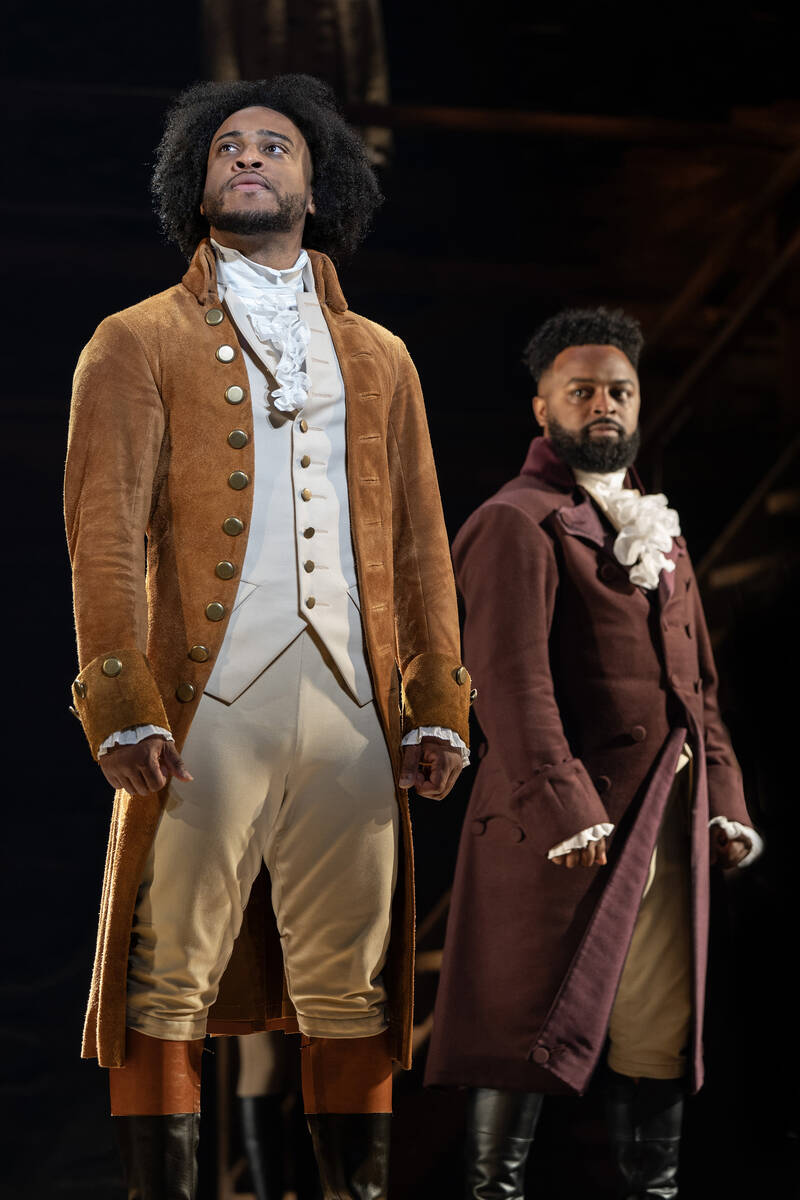 Tyler Fauntleroy, left, and Jimmie Jeter in “Hamilton,” which returns to The Smith ...