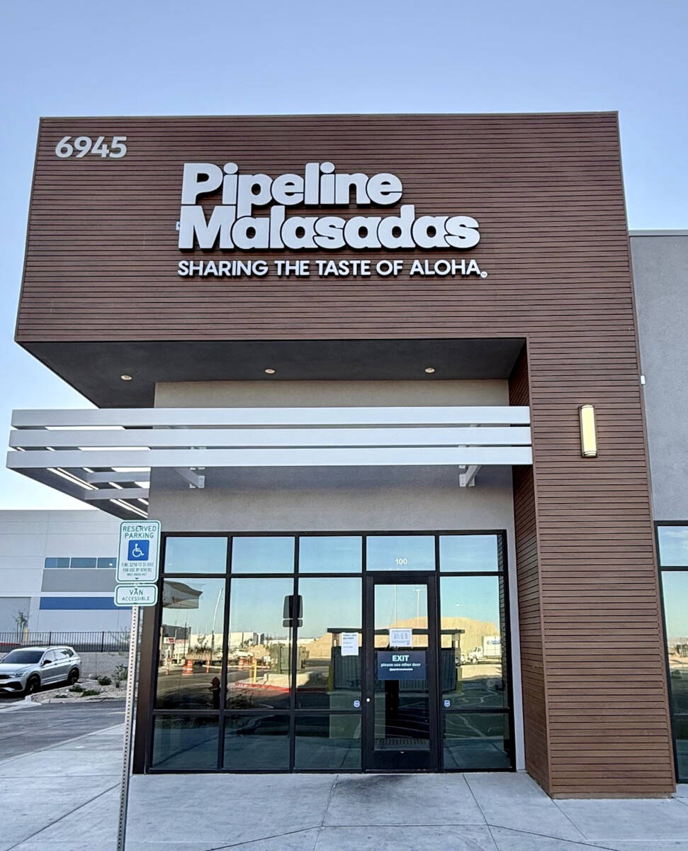 The exterior Pipeline Malasadas, a bakery in southwest Las Vegas selling the famed Hawaiian dou ...