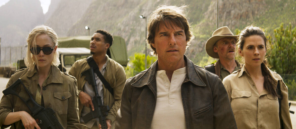Pom Klementieff, left, Greg Tarzan Davis, Tom Cruise, Simon Pegg and Hayley Atwell in "Mis ...