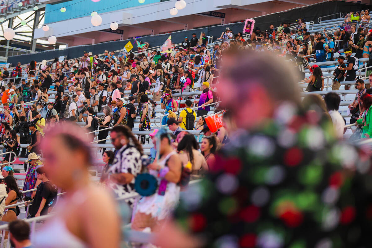 Festival attendees walk down the steps towards the festival during day one of the Electric Dais ...