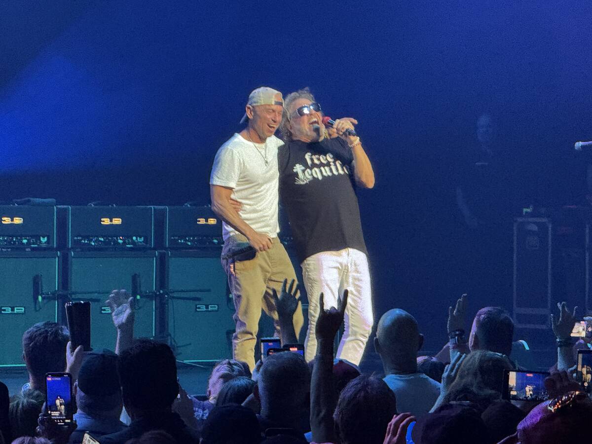 Sammy Hagar and Kenny Chesney are shown at Dolby Live at Park MGM on Friday, May 16, 2025. (Joh ...