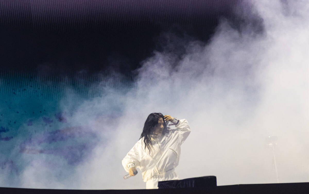 Victoria Vassiliki Daldas of Brutalismus 3000 performs at the Cosmic Meadow stage during the se ...