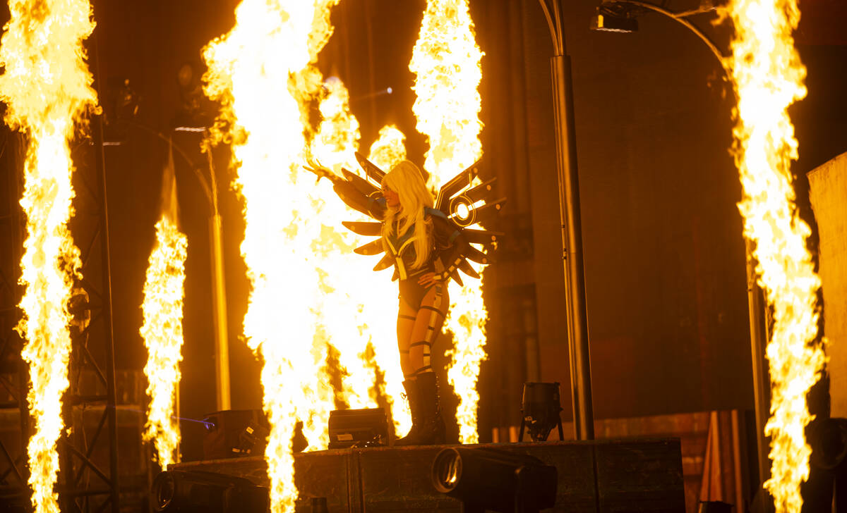 A dancer performs at the Kinetic Field stage during the final night of the Electric Daisy Carni ...