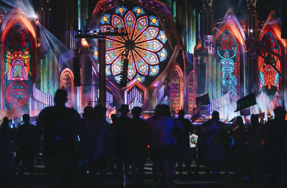 Crowds gather to watch a DJ set at Kinetic Field on the third and final night of the Electric D ...