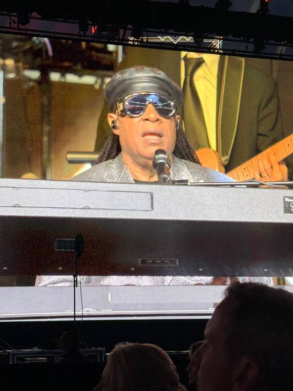 Stevie Wonder performs at the second annual Raiders Silver & Black Gala at Allegiant Stadium on ...