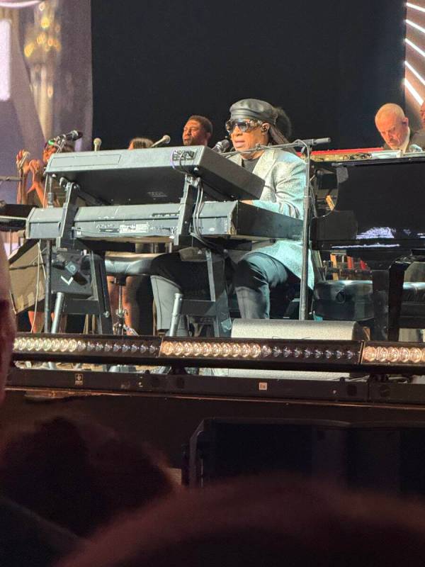 Stevie Wonder performs at the second annual Raiders Silver & Black Gala at Allegiant Stadium on ...