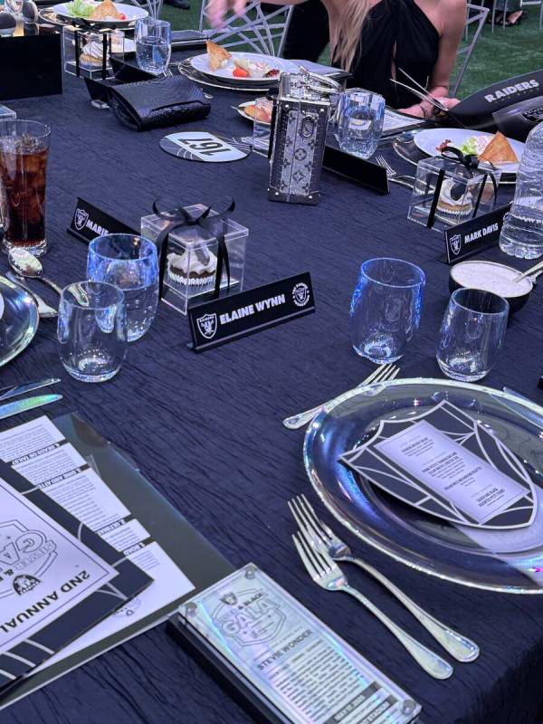 The table setting for the late Elaine Wynn, next to Raiders owner Mark Davis, is shown cat the ...