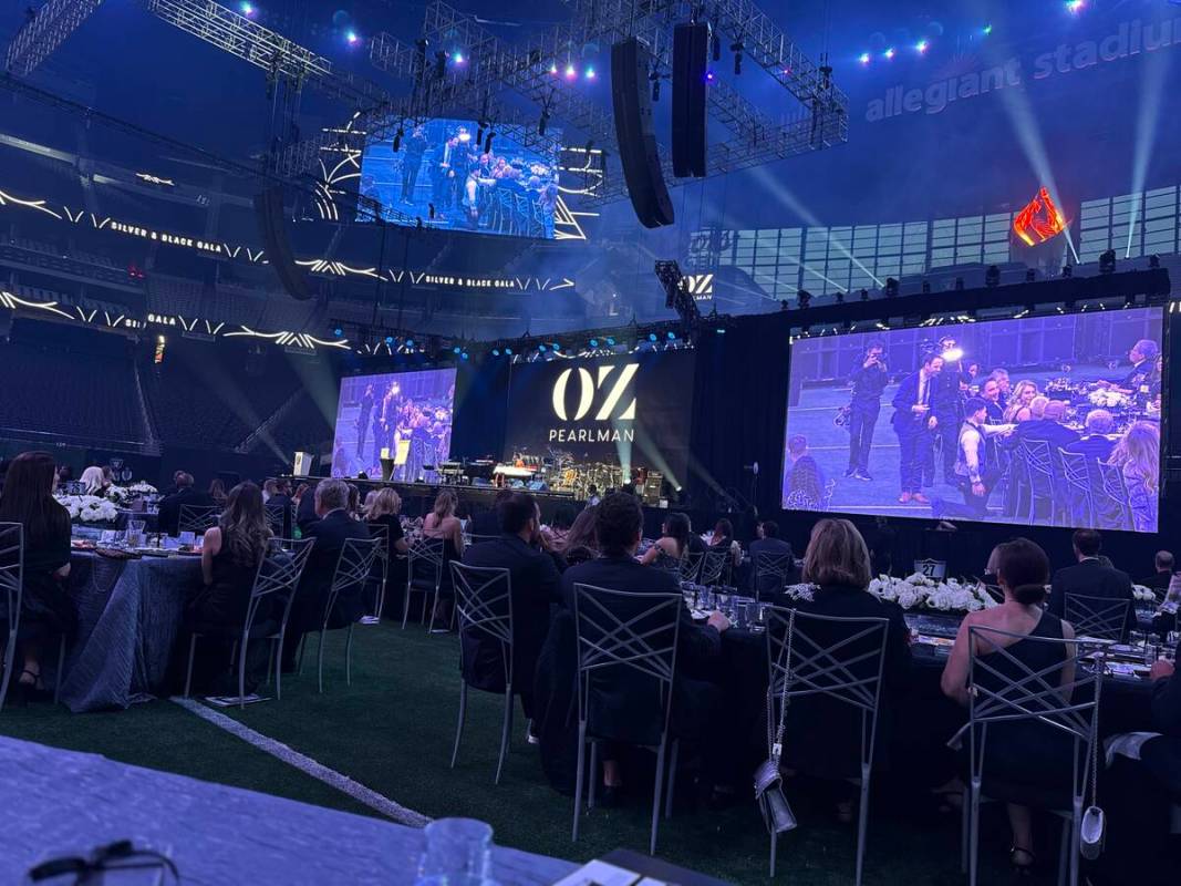 A look at the stage and crowd of about 1,000 at the second annual Raiders Silver & Black Gala a ...