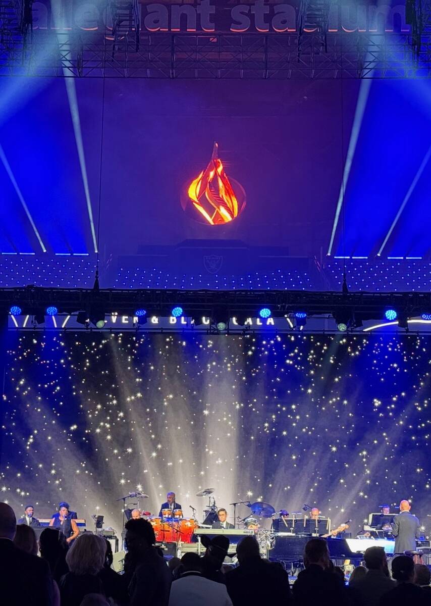 Stevie Wonder performs at the second annual Raiders Silver & Black Gala at Allegiant Stadium on ...