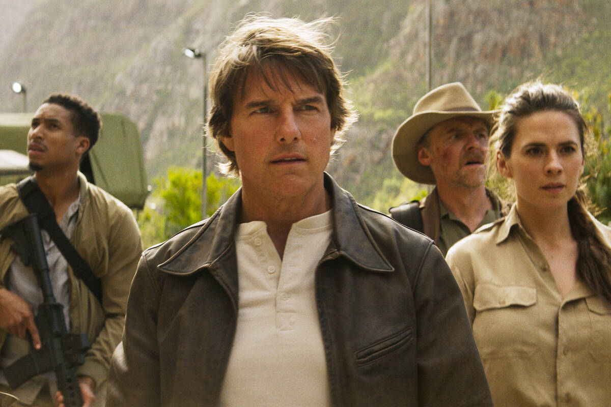 From left, Greg Tarzan Davis, Tom Cruise, Simon Pegg and Hayley Atwell in "Mission: Imposs ...