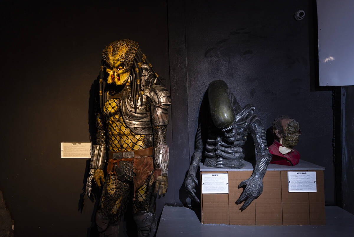 Aliens from the movies Predator and Alien seen on display at the Outpost 51 Alien Museum on Tue ...