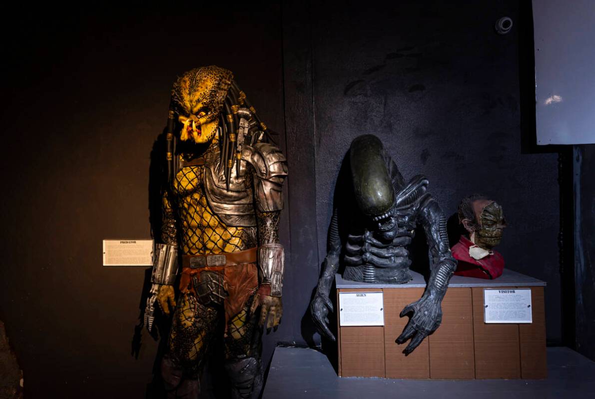 Aliens from the movies Predator and Alien seen on display at the Outpost 51 Alien Museum on Tue ...