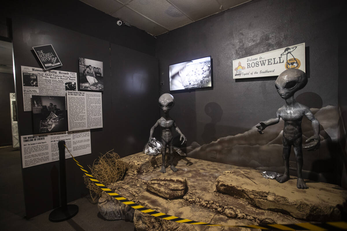 An exhibit display references extraterrestrial activity around Roswell, N.M., as seen on displa ...
