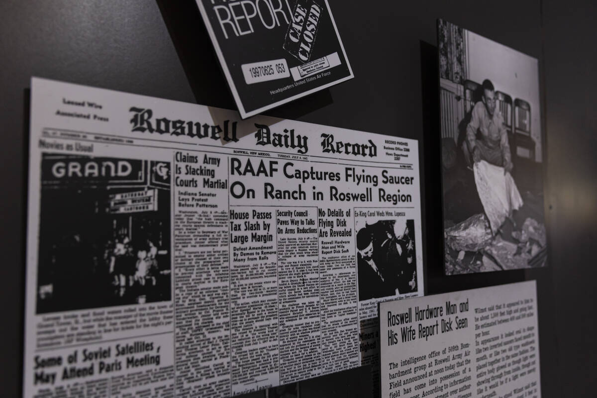 An exhibit display references extraterrestrial activity around Roswell, N.M., as seen on displa ...
