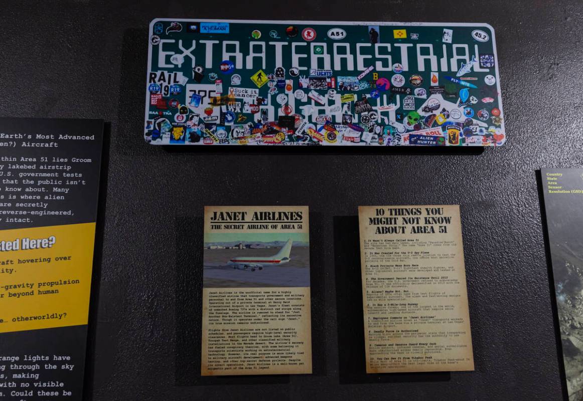 An informational display about Area 51 is seen at the Outpost 51 Alien Museum on Tuesday, May 1 ...