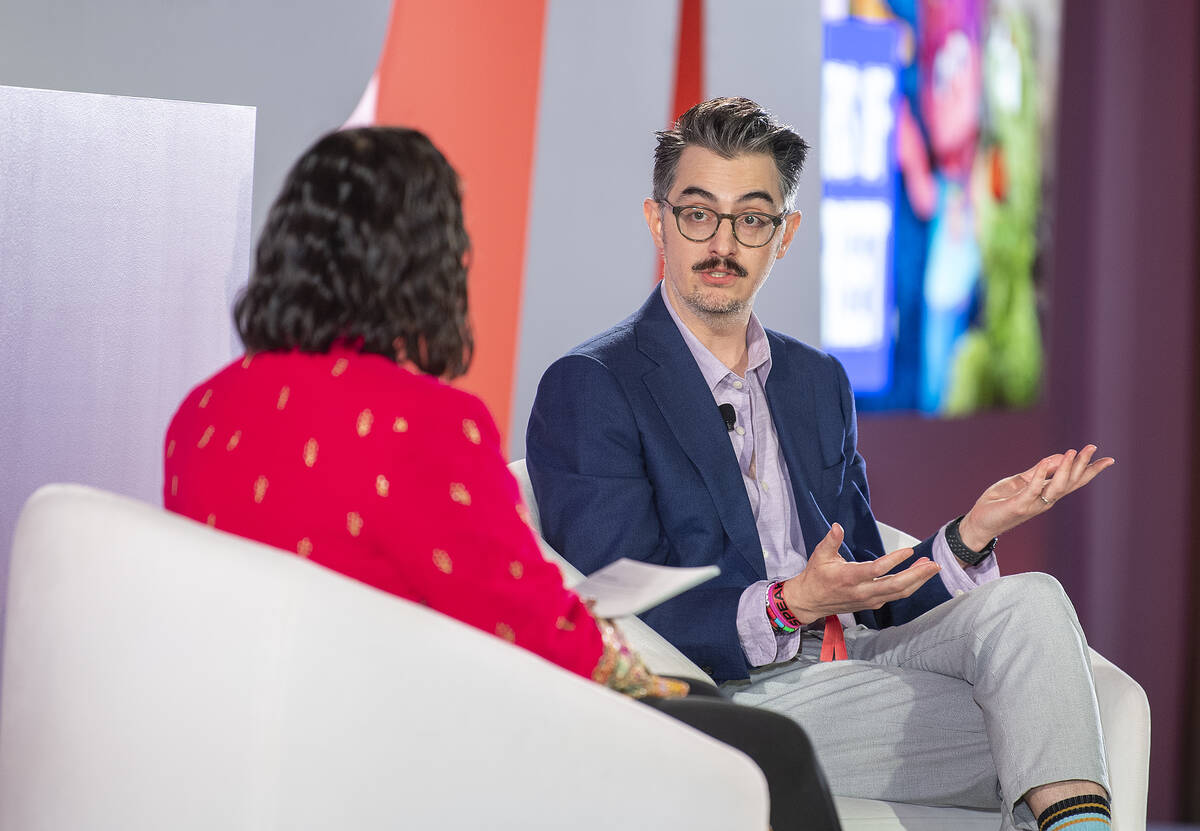 Sal Perez, executive producer and VP of Sesame Street at Sesame Workshop, right, talks to Versh ...