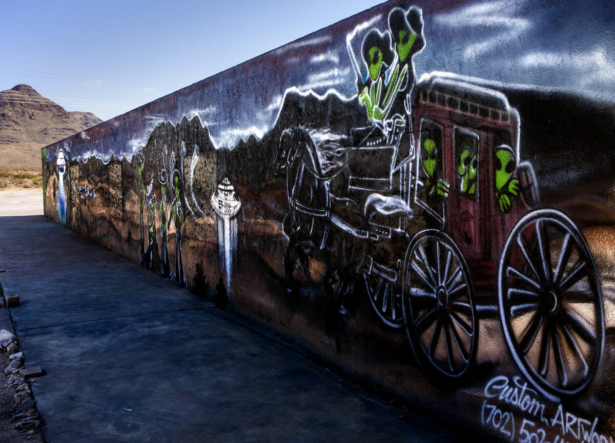 A mural on the wall next to the E-T- Fresh Jerky store along U.S. Route 93 which offers a varie ...
