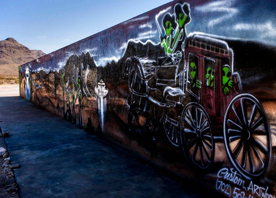 A mural on the wall next to the E-T- Fresh Jerky store along U.S. Route 93 which offers a varie ...