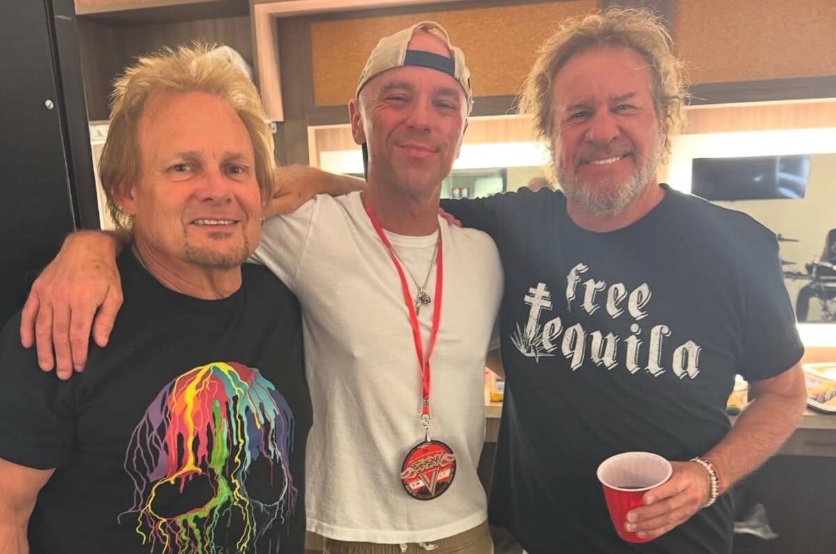 Sammy Hagar, right, and Kenny Chesney, center, are shown at Dolby Live at Park MGM on Friday, M ...