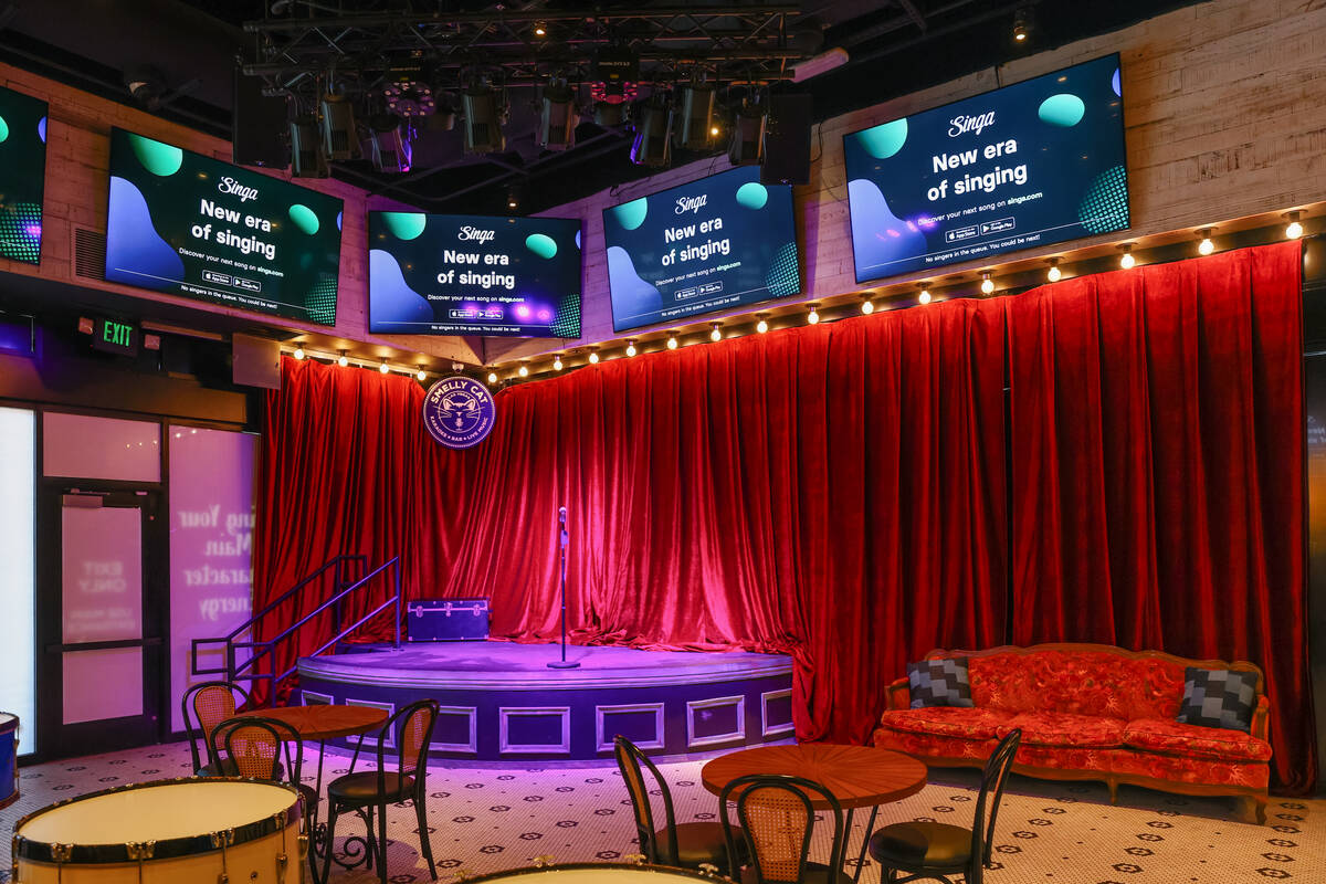 The stage at Smelly Cat, a new karaoke bar opening soon in the Grand Bazaar Shops on The Strip. ...
