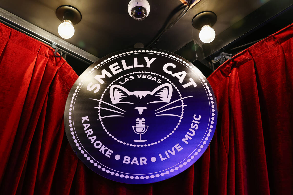 A sign above the stage at Smelly Cat, a new karaoke bar opening soon in the Grand Bazaar Shops ...