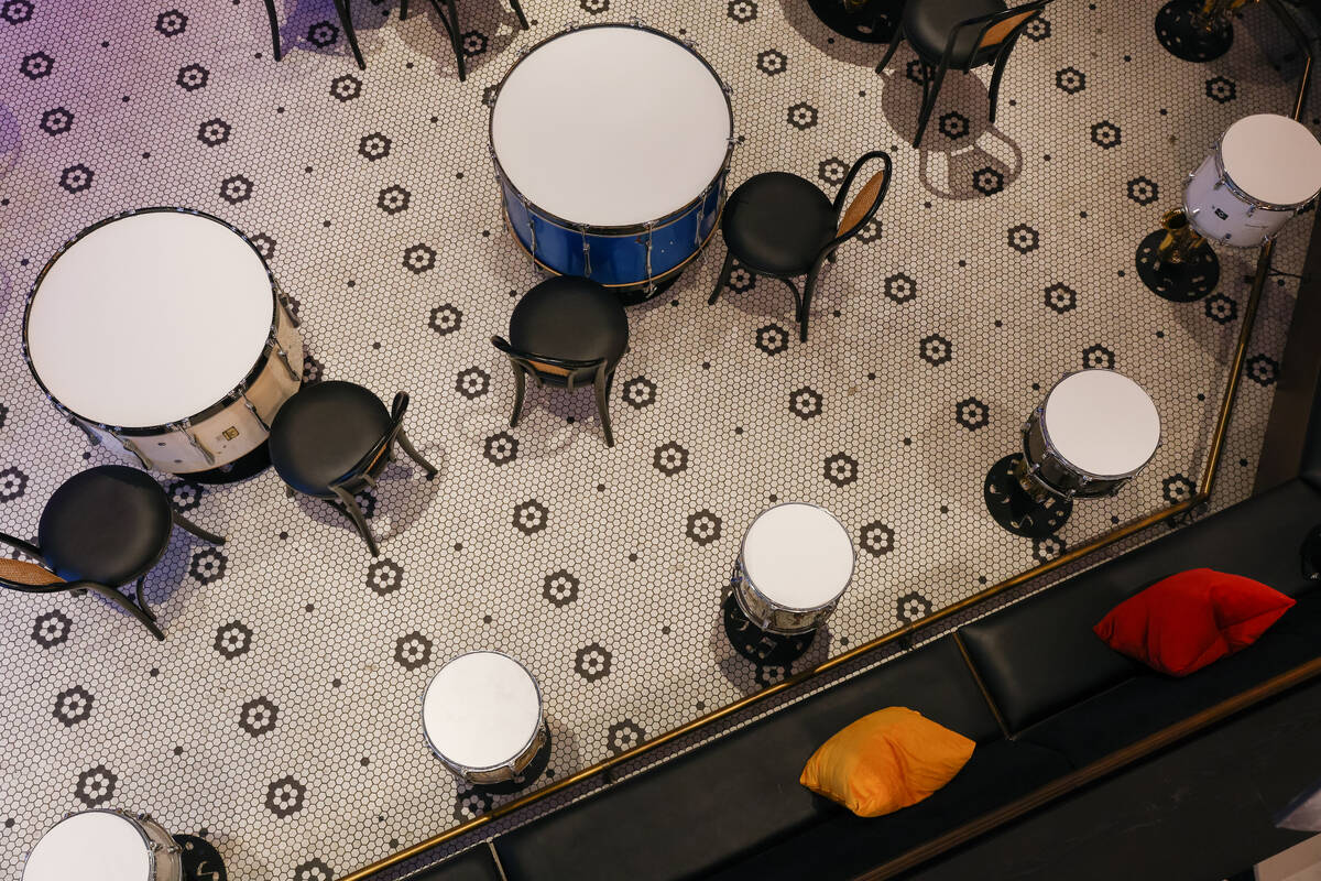 A view of tables on the first level of Smelly Cat, a new karaoke bar opening soon in the Grand ...