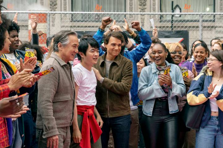 Jackie Chan, from left, Ben Wang and Ralph Macchio in Columbia Pictures' "Karate Kid: Legends."