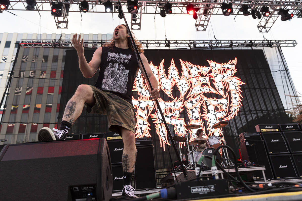 Seth Gilmore of Power Trip performs during the first day of the Punk Rock Bowling music festiva ...
