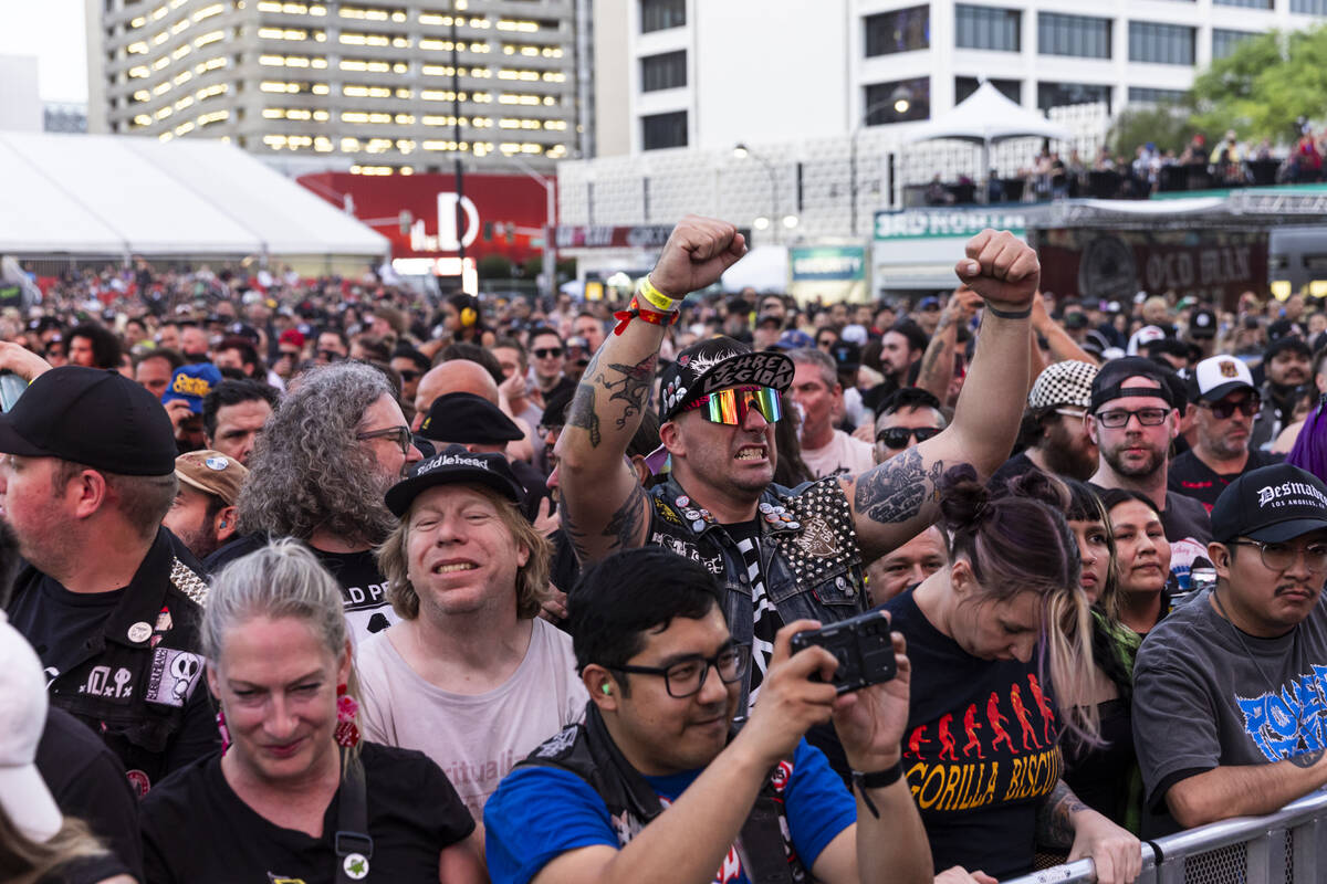 Attendees watch as Power Trip performs during the first day of the Punk Rock Bowling music fest ...