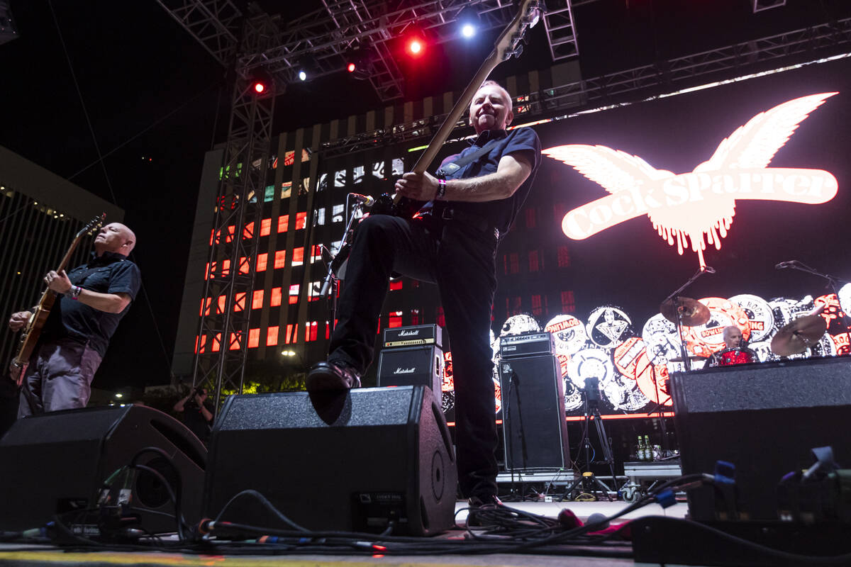 Cock Sparrer performs during the first day of the Punk Rock Bowling music festival on Saturday, ...