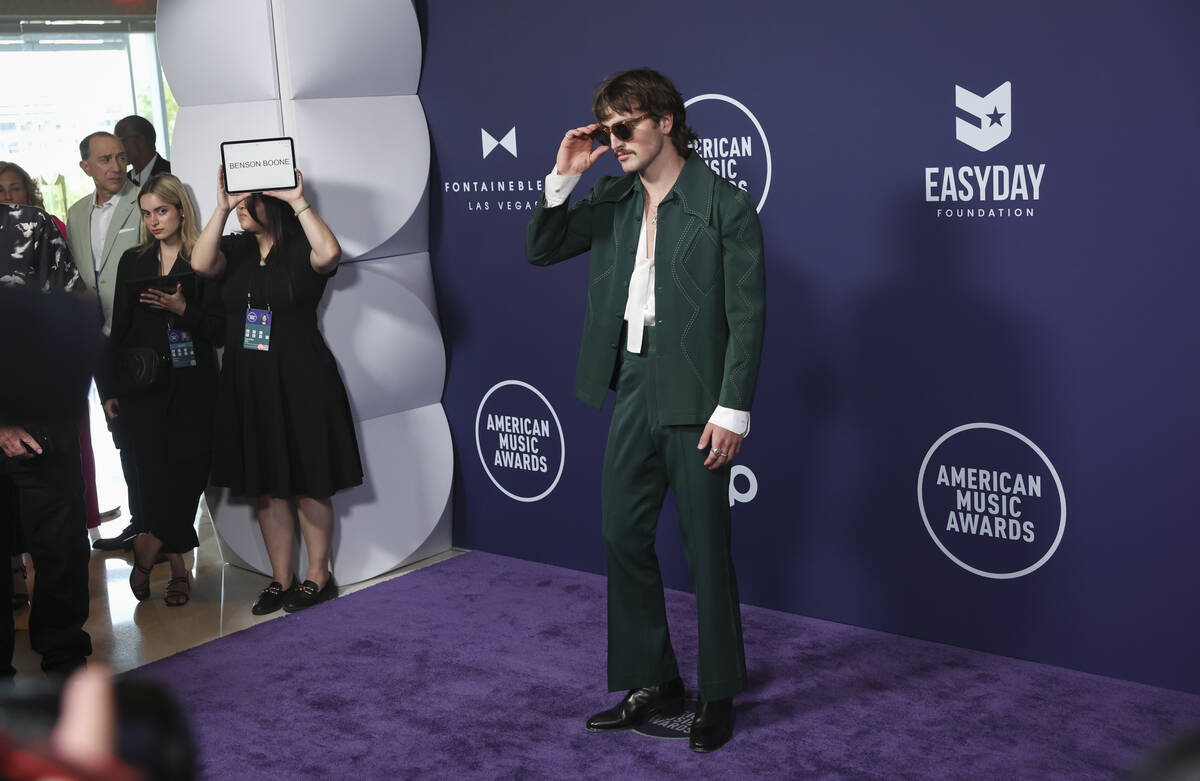 Benson Boone walks the red carpet for the American Music Awards at Fontainebleau on Monday, May ...