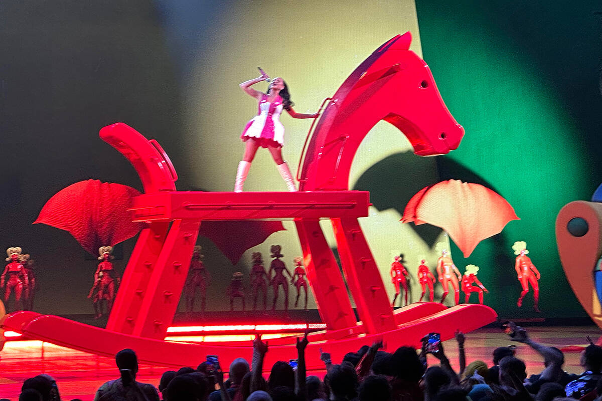 Katy Perry in her final performance of “Play” at Resorts World Theatre on Saturday, Nov. 4, ...