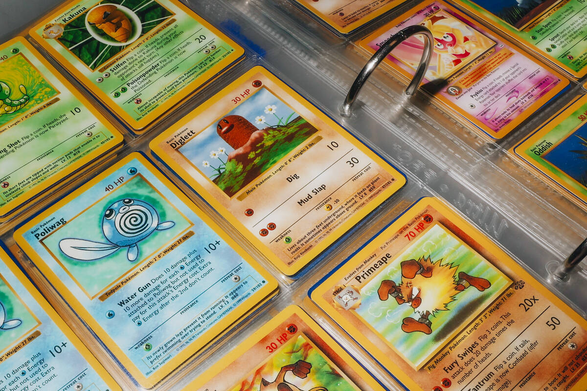 Old Pokemon cards are seen at Brad's Toys & Collectibles Sunday, March 30, 2025, in Las Veg ...