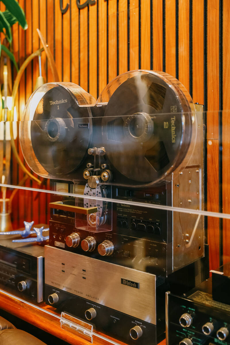 Musical equipment sits behind a couch at Echo Sound and Taste, a new restaurant and music loung ...