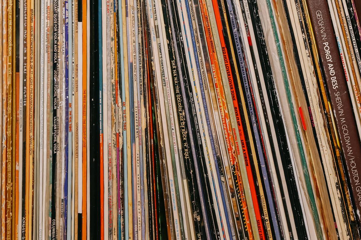 A wide array of records sit in a shelf at Echo Sound and Taste, a new restaurant and music loun ...