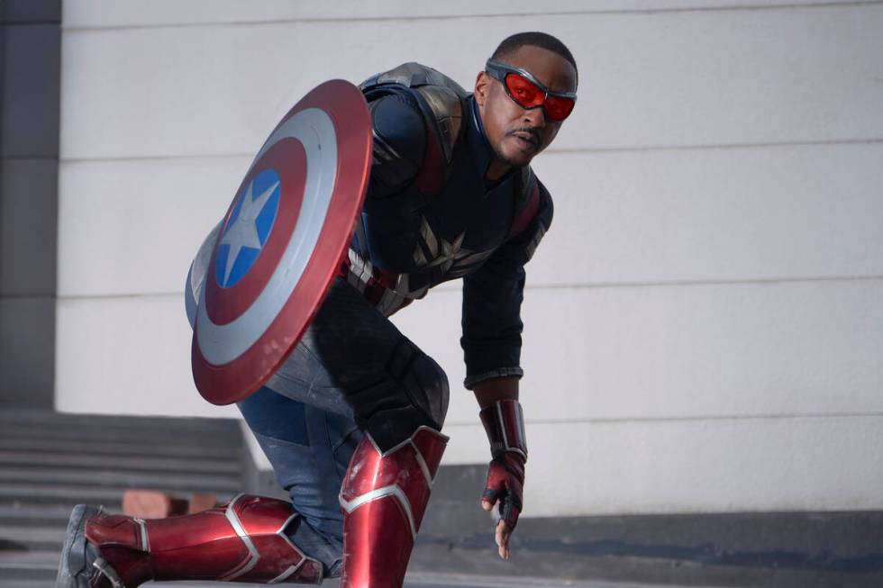 This image released by Disney shows Anthony Mackie in a scene from Marvel Studios' "Captai ...